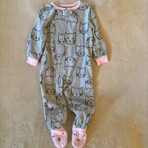 CARTER'S Baby Girl's FLEECE FOOTED ZIPPER SLEEPER Cat Pattern in color Gray
